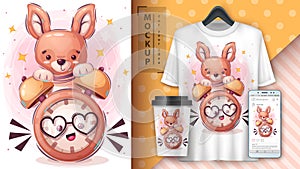 Kangaroo with clock poster and merchandising