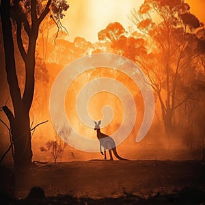 Kangaroo in Danger Australian Bushfire Devastation. Generative AI