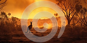 Kangaroo in Danger Australian Bushfire Devastation. Generative AI