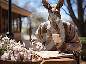 Kangaroo delivery man with envelopes in spring light