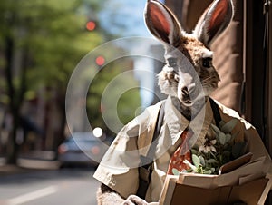 Kangaroo delivery man with envelopes in spring light