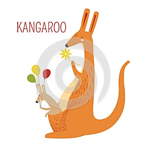 Kangaroo family of mother and baby book character photo