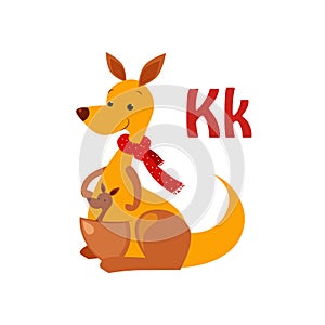 Kangaroo. Funny Alphabet, Animal Vector Illustration