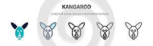 Kangaroo icon in filled, thin line, outline and stroke style. Vector illustration of two colored and black kangaroo vector icons
