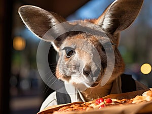 Kangaroo joey as pizza delivery boy photo