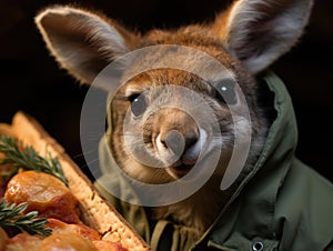 Kangaroo joey as pizza delivery boy photo