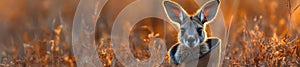 Kangaroo Joey Resting in its Mother\'s Pouch in the Golden Light photo