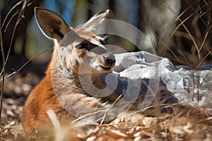 kangaroo lounging in the sun, warming its pouch for baby