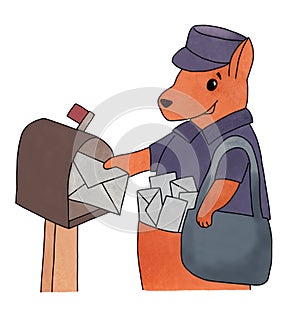 Kangaroo postman with letter bag and mailbox