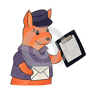 Kangaroo postman with letter and signature pad