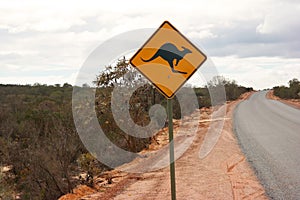 Kangaroo roadsign next to Australian Highway