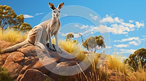 Kangaroo On Rock: Photorealistic Rendered Wallpaper For Computer