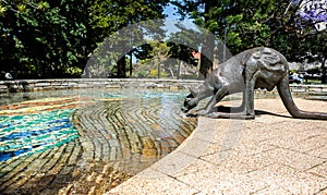 Kangaroo sculpture in front of the Council House and Sterling Gardens in Central Business District,  Perth, Australia