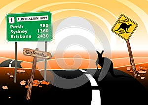 Kangaroo standing on road in the Australian outback