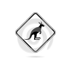 Kangaroo warning sign. Black road sign, simple illustration