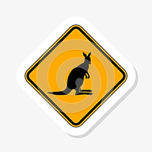 Kangaroo warning sign sticker. Yellow road sign