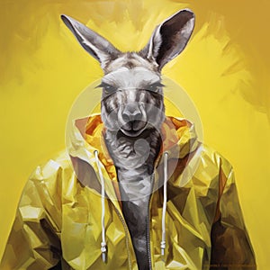 Kangaroo In Yellow Rain Jacket - Unique Artwork Inspired By Martin Ansin And Tiago Hoisel