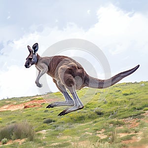 Kangaroos aerial charm portrait highlighting the marsupials dynamic mid jump pose