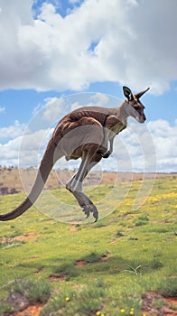 Kangaroos aerial charm portrait highlighting the marsupials dynamic mid jump pose