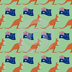 Kangaroos and Australian flag seamless pattern. Background for f