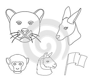 Kangaroos, llama, monkey, panther, Realistic animals set collection icons in outline style vector symbol stock