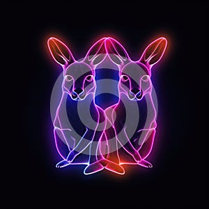 Kangaroos. Neon outline icon with a light effect