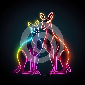 Kangaroos. Neon outline icon with a light effect