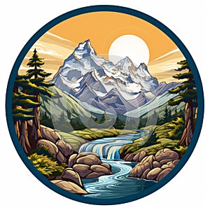 Kangchenjunga Landscape With Waterfall And Trees - Round Logo Image