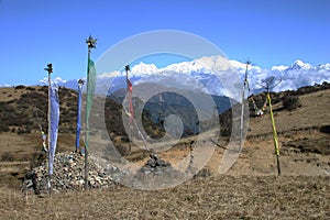 Kangchenjunga and prayer flags northeast India