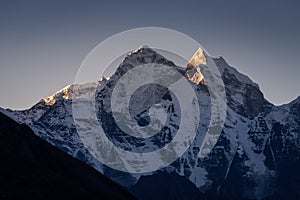 Kangtega mountain peak in a morning sunrise, Everest region trek