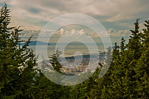 KANINE, ALBANIA: Top view of the city of Vlora from the ruins of Kanina Castle.