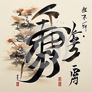 Kanji Calligraphy: Life, Dream, Spirit, Believe in Art