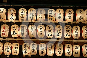 Kanji covered Japanese lanterns. photo