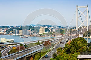 Kanmon strait and Kanmonkyo Bridge:Kanmonkyo Bridge connects Honshu and Kyushu in Japan