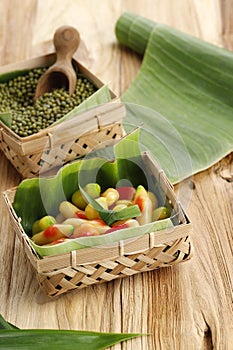Kanom Look Choup Thai or Kue Ku Buah Indonesia, Fruit Shaped Mung Beans Made from Mung Beans and Sugar, Manual Hand Shaped