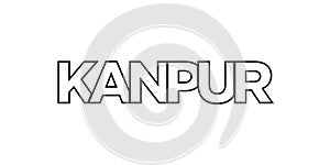 Kanpur in the India emblem. The design features a geometric style, vector illustration with bold typography in a modern font. The