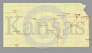 Kansas accurate vector exact detailed State Map with Community A