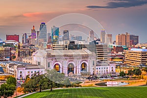 Kansas City, Missouri, USA downtown skyline with Union Station photo