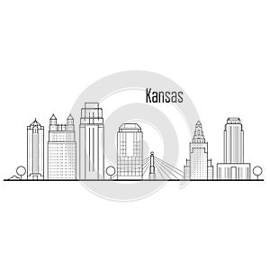 Kansas city skyline - downtown cityscape, city landmarks