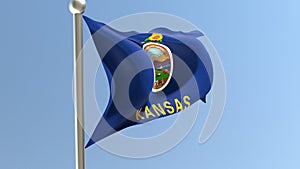 Kansas flag on flagpole. KS flag fluttering in the wind. USA. 3d render.