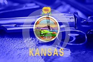 Kansas flag U.S. state Gun Control USA. United States Gun Laws