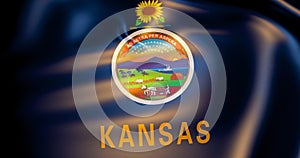 Kansas flag in the wind . 3d illustration