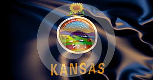 Kansas flag in the wind . 3d illustration