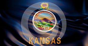 Kansas flag in the wind . 3d illustration