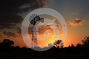 Kansas Golden Sky with Windmill Silhouette