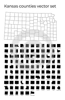 Kansas map with shapes of regions.