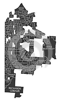 Kansas Missouri city map USA labelled black illustration