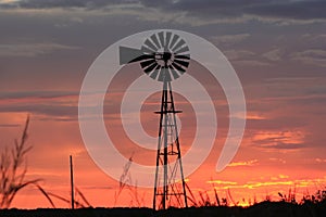 Kansas Orange Sky Windmill silhouette