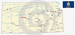 Kansas road map with flag