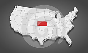 Kansas State Highlighted on the United States of America 3D map. 3D Illustration